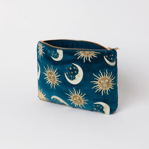 Suns And Moons Teal Velvet Everyday Pouch