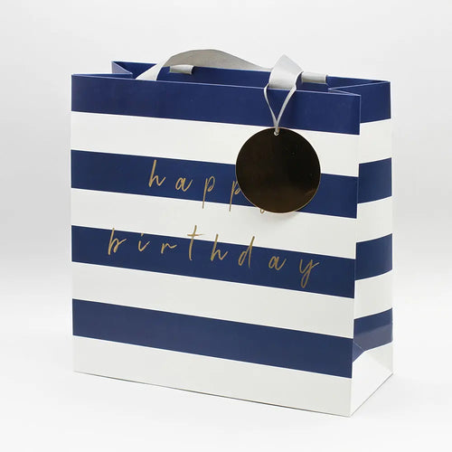 Large Navy Stripe Birthday Gift Bag