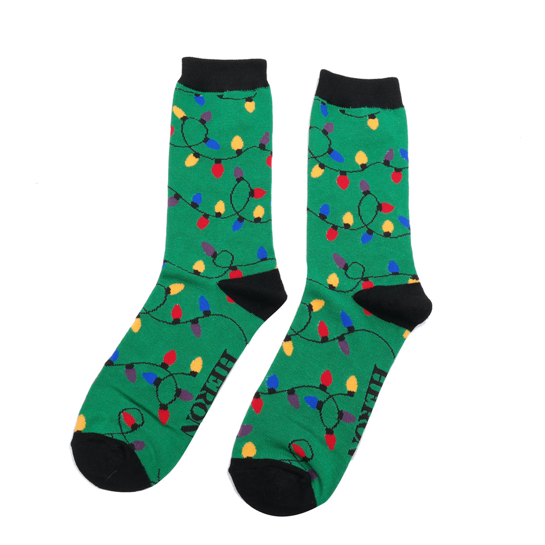 Christmas Lights Green Men's Socks