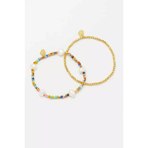 Rainbow Pearl And Gold Set Of Two Bracelets