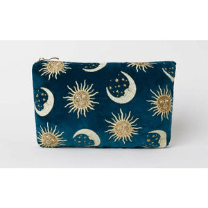 Suns And Moons Teal Velvet Everyday Pouch